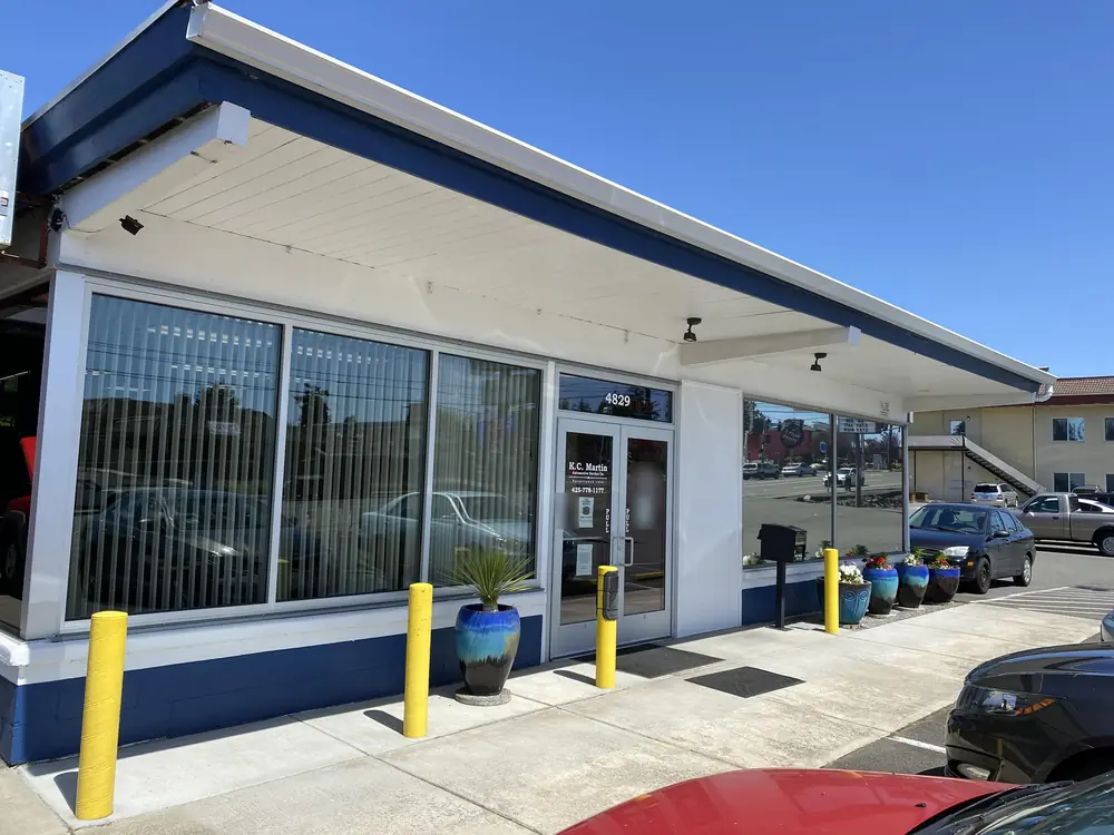The front office entrance at KC Martin Automotive, 4829 196th St SW in Lynnwood, a short drive from Mill Creek