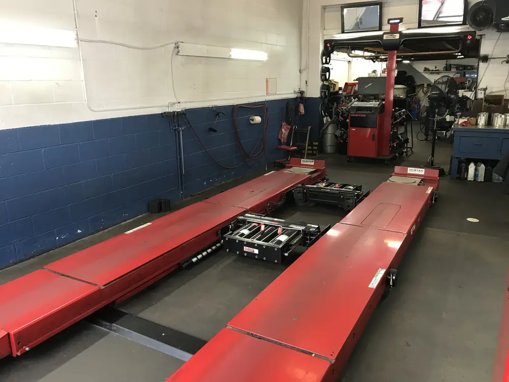 The wheel alignment rack and alignment machine at KC Martin Automotive in Lynnwood