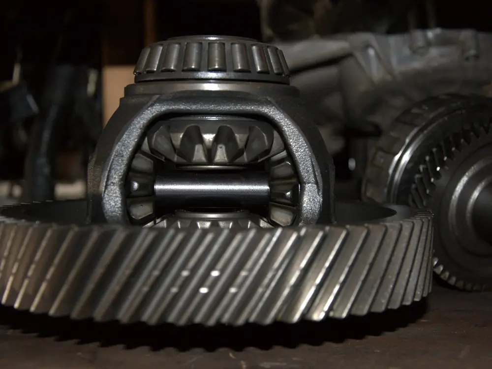 A differential ring gear and carrier, close up